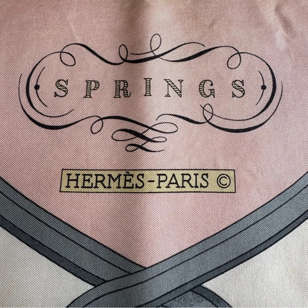 •Hermes Springs Vintage Signed Silk Scarf by Philippe LeDoux Hand-rolled 34”x35”